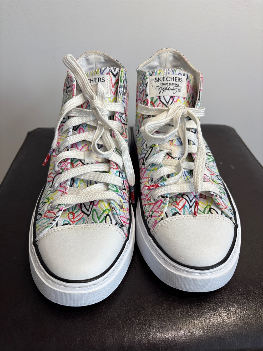 Skechers White Multi-Color Heart Print High-Top Sneakers
